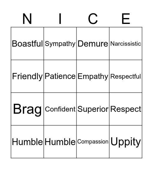 Humility Bingo Card