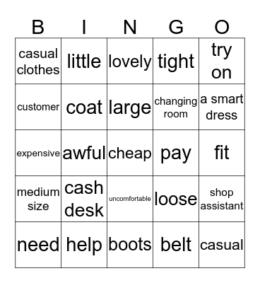 buying clothes Bingo Card
