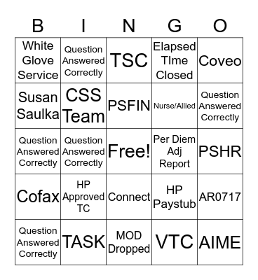 Verbal Timecard BINGO Card