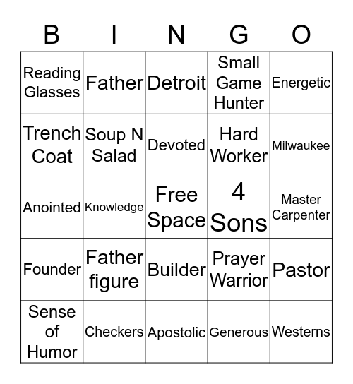 Bishop J. Franklin Tompkins Bingo Card