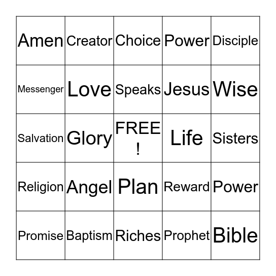 Bible Bingo Card