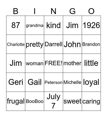 Charlotte BINGO Card