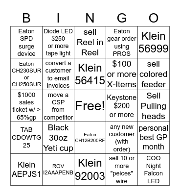 Counter Sales BINGO Card