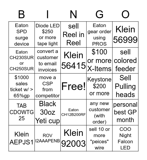 Counter Sales BINGO Card