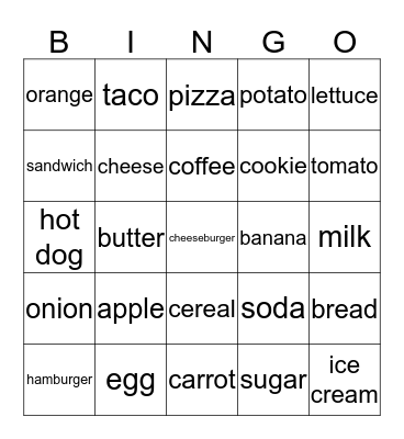 Food Bingo Card