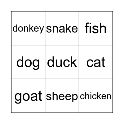 Animals Bingo Card