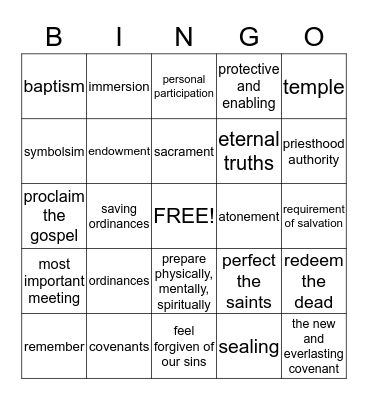 Ordinances and Covenants Bingo Card