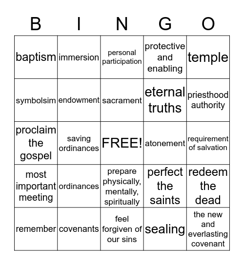 Ordinances and Covenants Bingo Card