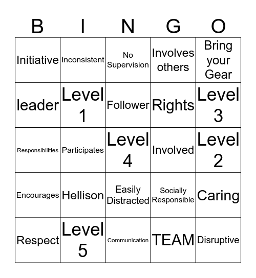 T.E.A.M Bingo Card