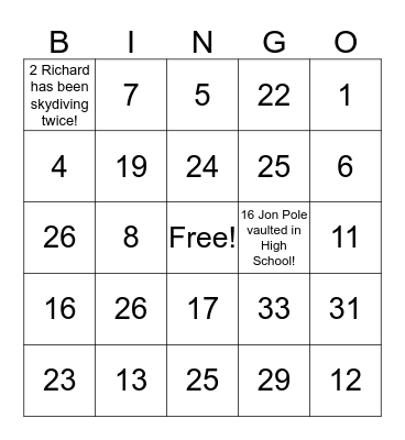 Fun Facts Bingo Card