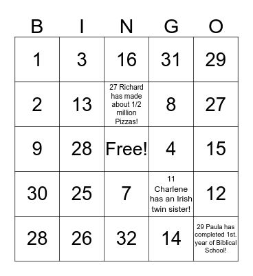Fun Facts Bingo Card
