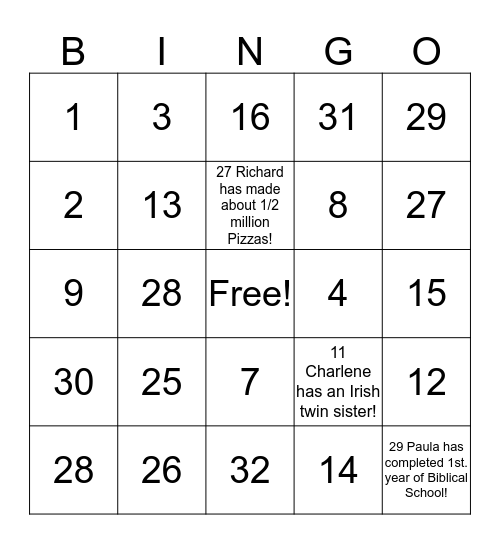 Fun Facts Bingo Card