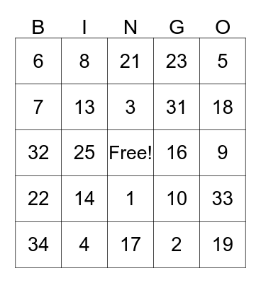 Fun Facts Bingo Card