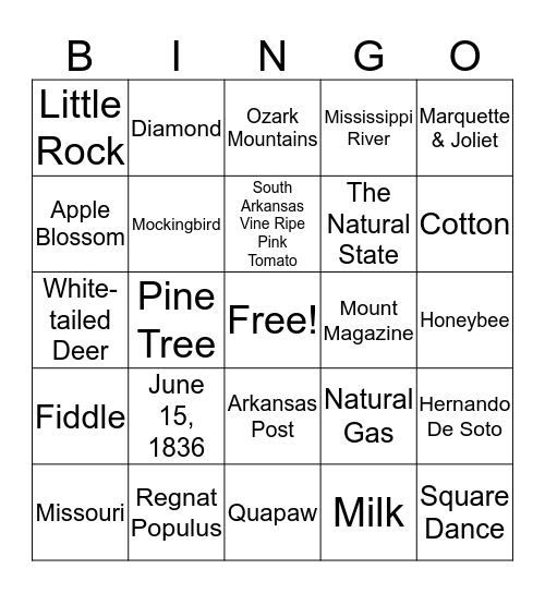 Arkansas Bingo Card