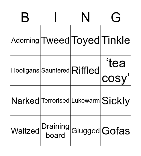 Drag n Drop Vocabulary Bingo Card
