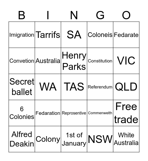 FEDARATION BINGO Card