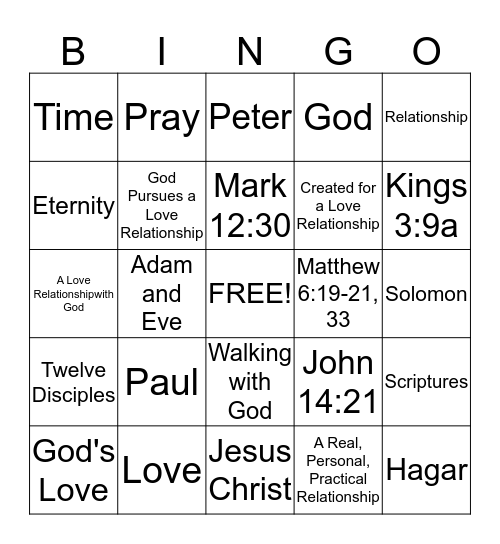 God Pursues a Love Relationship Bingo Card