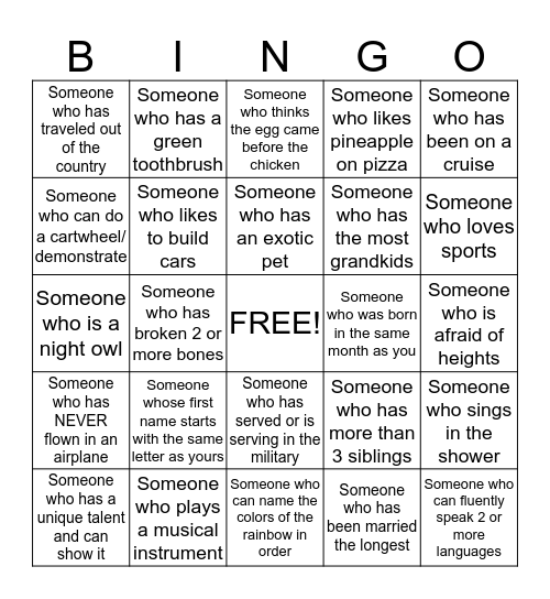 Jackson/ Gannon Family Scavenger Hunt Bingo Card