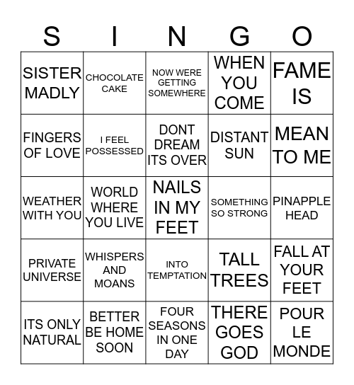 027 BEST OF CROWDED HOUSE Bingo Card