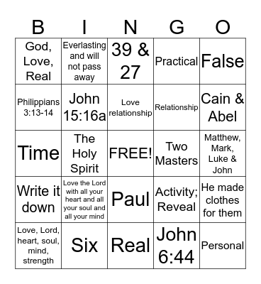 God Pursues a Love Relationship Bingo Card