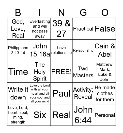God Pursues a Love Relationship Bingo Card