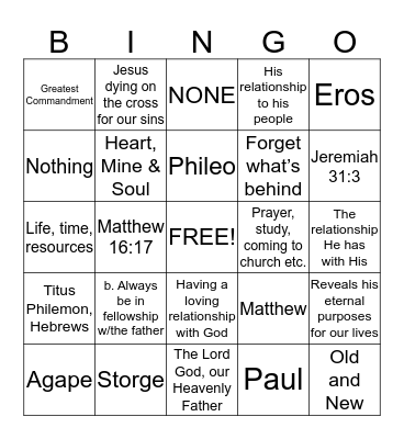 God Pursues a Love Relationship Bingo Card