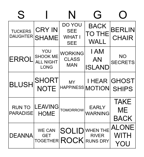 031 HISTORY OF AUSSIE ROCK Bingo Card