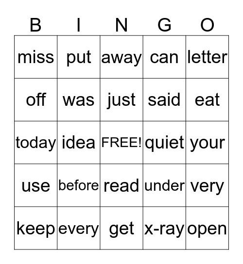 Phonics Bingo Card