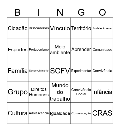 Bingo SCFV Bingo Card