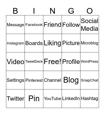 Social Media Bingo Card