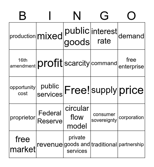 Econ Bingo Card
