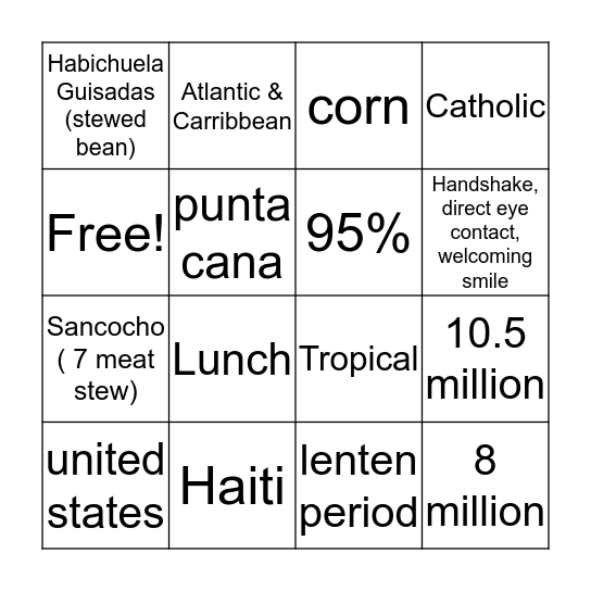 Dominican Republic BINGO Card