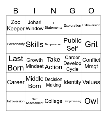 Career Exploration Bingo Card