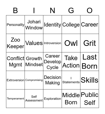Career Exploration Bingo Card