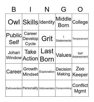 Career Exploration Bingo Card