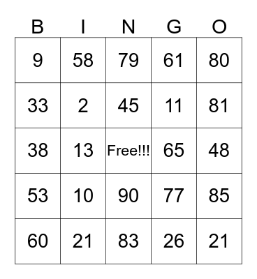 Martin Family Bingo Card