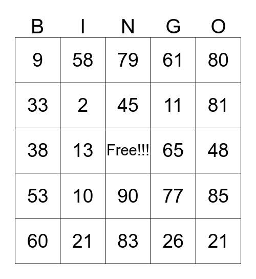 Martin Family Bingo Card