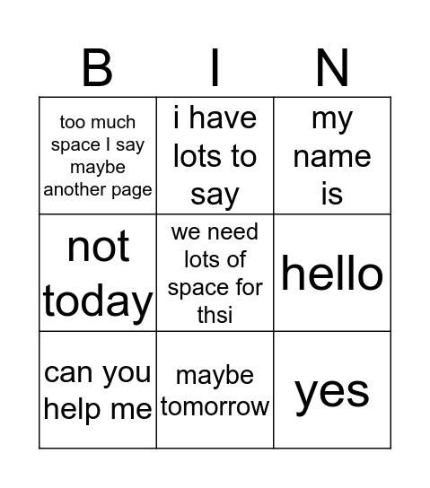 Untitled Bingo Card