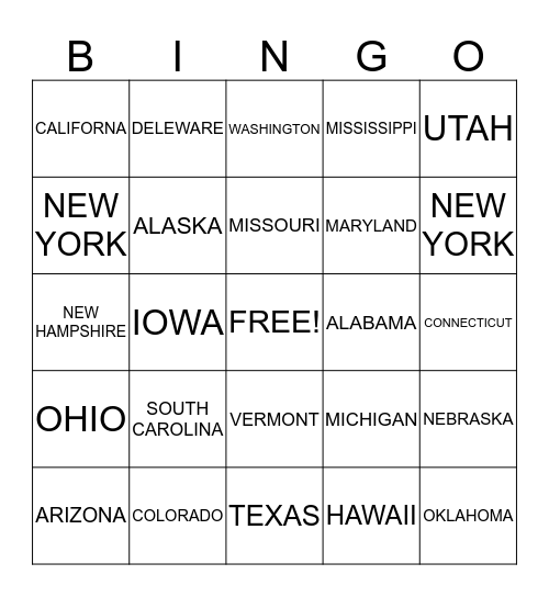UNITED STATES PBP III Bingo Card