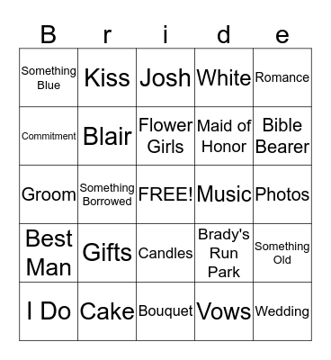 Blair's Bridal Shower Bingo Card