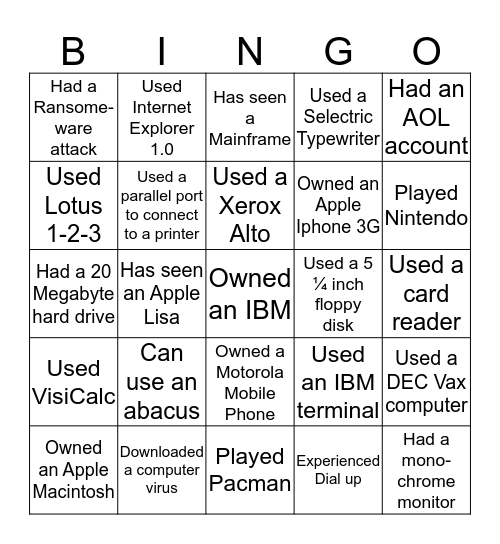 History of Technology Networking Bingo Card