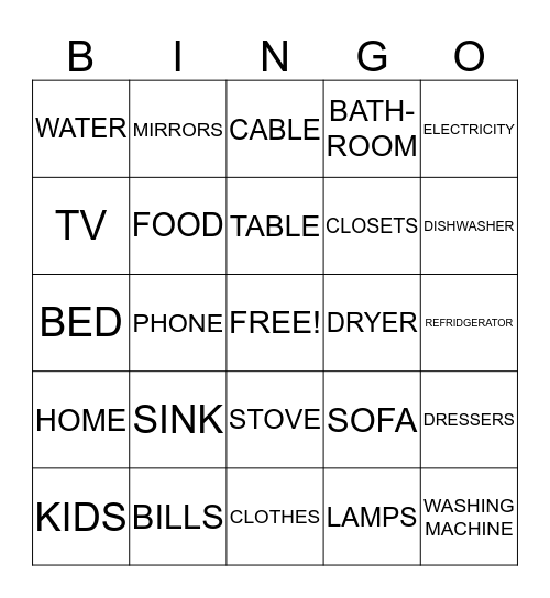 HOUSE WARMING BINGO Card