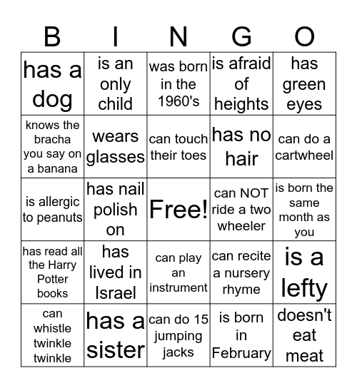 Find someone who.... ( you can only use one person per box) Bingo Card