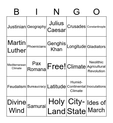 Final EXAM Reveiw Bingo Card