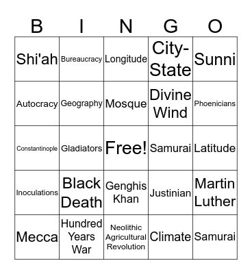 Final EXAM Review Bingo Card