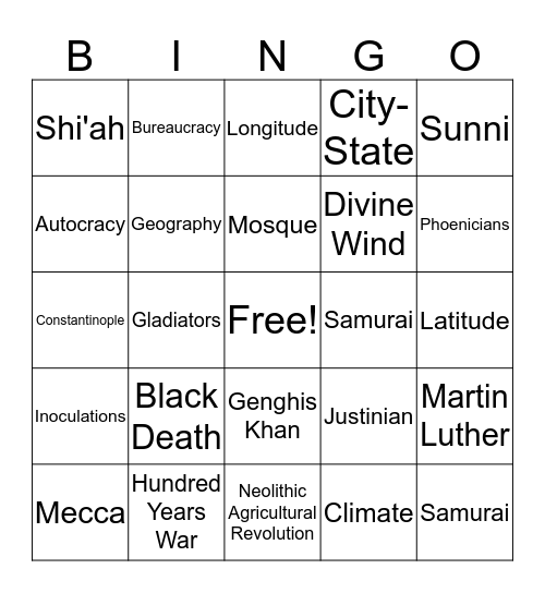 Final EXAM Review Bingo Card