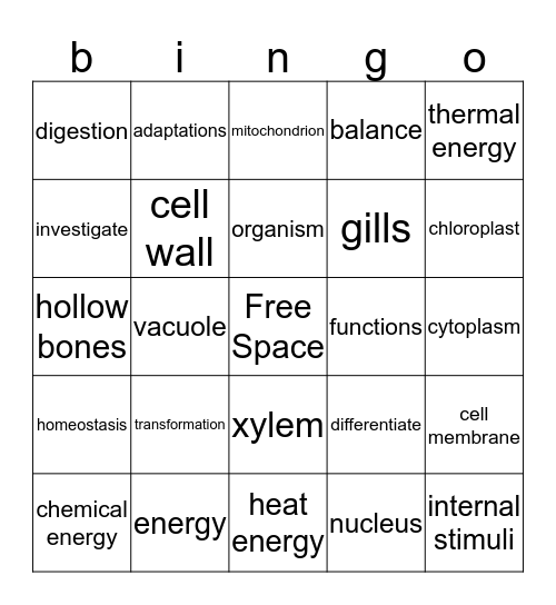 Science Grade 7 Bingo Card