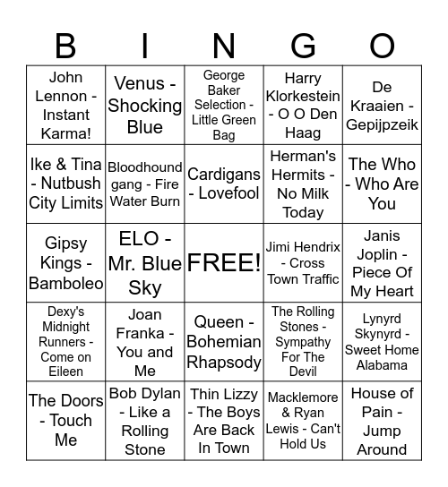 HIPPIE BINGO Card