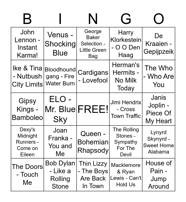 HIPPIE BINGO Card