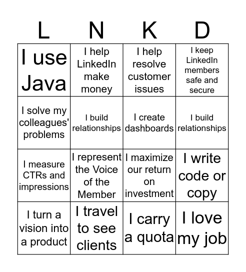 Career Fair Bingo Card